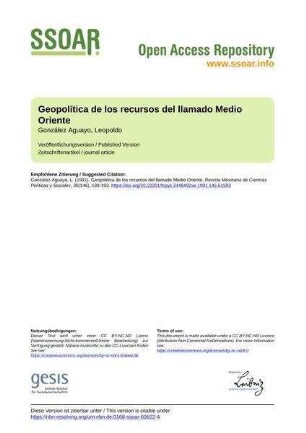 Geopolítica de los recursos del llamado Medio Oriente
