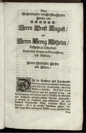[Widmungsschreiben]; Vorrede An den Hochgeehrten und Kunst-liebenden Leser