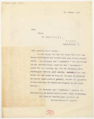 Brief an Karl Weigl : 11.01.1927