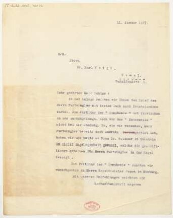 Brief an Karl Weigl : 11.01.1927