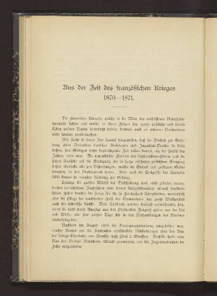 Aus der Zeit des französischen Krieges 1870-1871