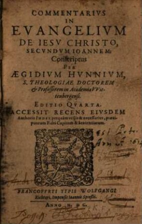 Commentarius in Evangelium De Jesu Christo Secundum Joannem