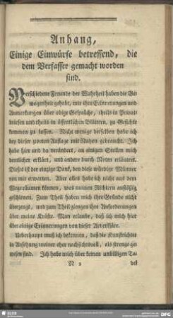 Anhang, Einige Einwürfe betreffend, die dem Verfasser gemacht worden sind