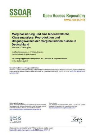 Marginalisierung und eine lebensweltliche Klassenanalyse: Reproduktion und Umgangsweisen der marginalisierten Klasse in Deutschland