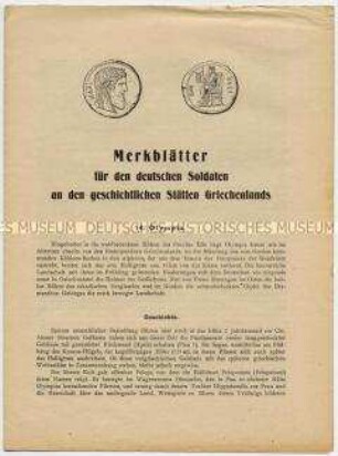 Informationsschrift für Wehrmachtssoldaten über die antiken Stätten im besetzten Griechenland