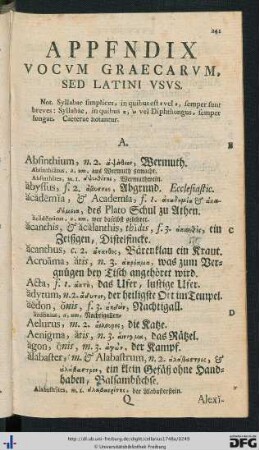 Appendix Vocum Graecarum Sed Latini Usus.