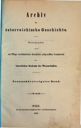 Archiv für österreichische Geschichte. 39, 39. 1868