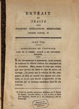 Extrait du Traité des grandes opérations militaires : sixieme partie