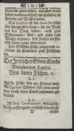 Der Irrdischen Stern-Kunde Vierzehendes Capitel. Von denen Fischen