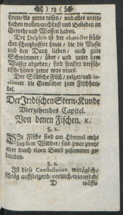 Der Irrdischen Stern-Kunde Vierzehendes Capitel. Von denen Fischen
