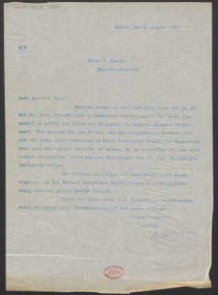 Brief an J. Quast : 01.08.1913