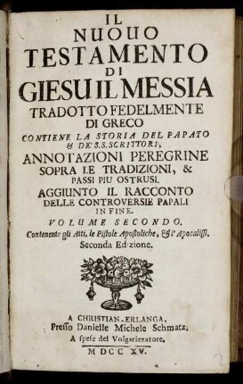 2: Acta apostolorum ; Epistolae ; Johannes <Apostolus>: Apocalypsis <ital.>