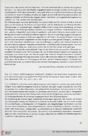 35: [Rezension von: Vera U. G. Scherr: Aufführungspraxis Vokalmusik. Handbuch der lateinischen Aussprache]