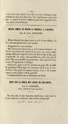 Moyen simple de mener la normale a l'ellipse.
