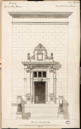Volkstheater Schinkelwettbewerb 1892: Teil der Hauptansicht, Portal mit Treppe 1:25