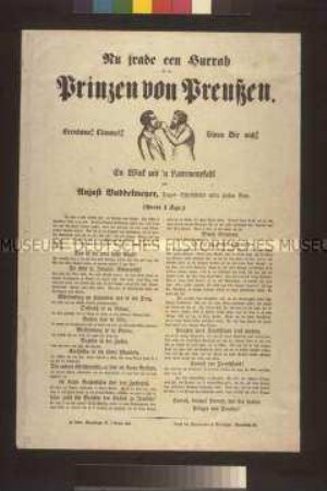 Satirisches Flugblatt: Nu jrade een Hurrah für den Prinzen von Preußen (Aujust Buddelmeyer); undatiert