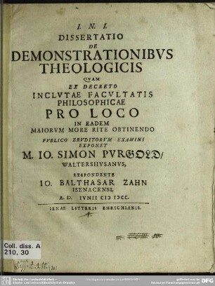 Dissertatio de demonstrationibus theologicis