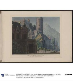 Käthchen von Heilbronn. Trauerspiel von Heinrich von Kleist. Entwurf der 7. Dekoration. Schlosshof der Burg Turneck