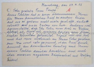 Brief einer Mutter aus Hamburg an die Mutter des Journalisten Walter Timpe betreffend dessen Haft in der JVA Wolfenbüttel