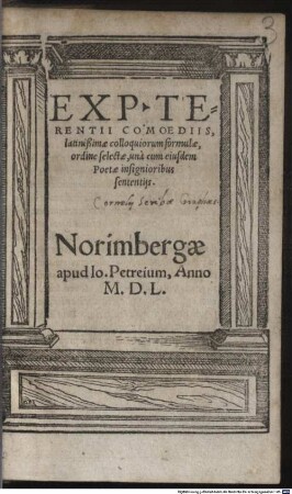 Ex P. Terentii comoediis latinissimae colloquiorum formulae