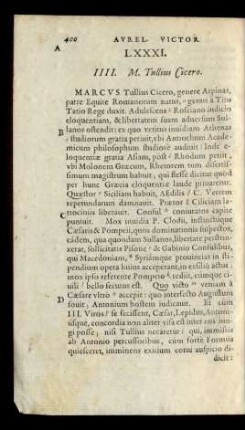 LXXXI. IIII. M. Tullius Cicero.