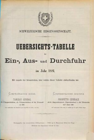 Übersichts-Tabelle der Ein-, Aus- und Durchfuhr : im Jahr .... 1881