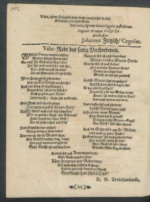 Valet-Rede des seelig Verstorbenen.