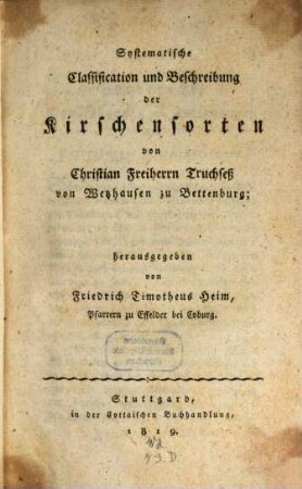 Systematische Classification und Beschreibung der Kirschensorten