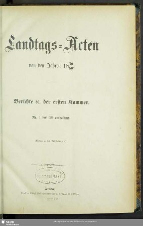 1879/80: Landtags-Akten / Berichte der 1. Kammer