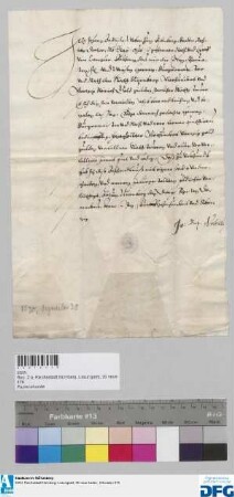 Dr. iur. utr. Johann Baptista Weber zum Bisenberg, Geheimer Rat und Hofvizekanzler, stellt der Stadt Nürnberg Quittung aus über 440 fl. rhein. in Gold Stadtsteuer.