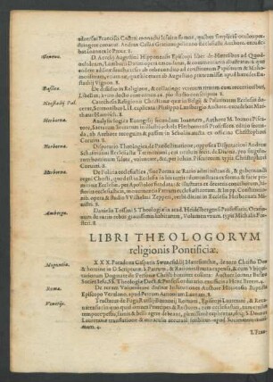 Libri Theologorum religionis Pontificae.