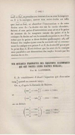 Sur quelques propriétés des équations algébriques qui ont toutes leurs racines réelles.