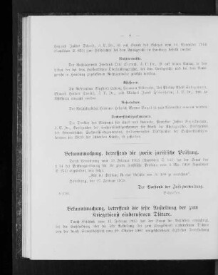 Bekanntmachung, betreffend die zweite juristische Prüfung