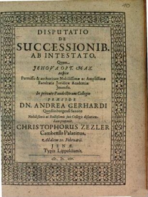 Disputatio de successionibus ab intestato
