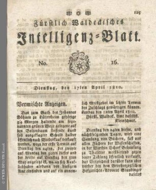 No. 16, Dienstag, den 17ten April 1810