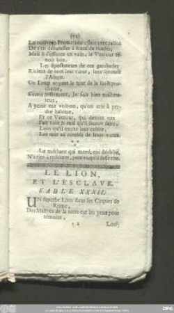 Le Lion, Et L'Esclave. Fable XXXII.