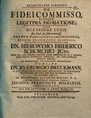 Exercitatio iur. de fideicommisso, eiusque legitima probatione