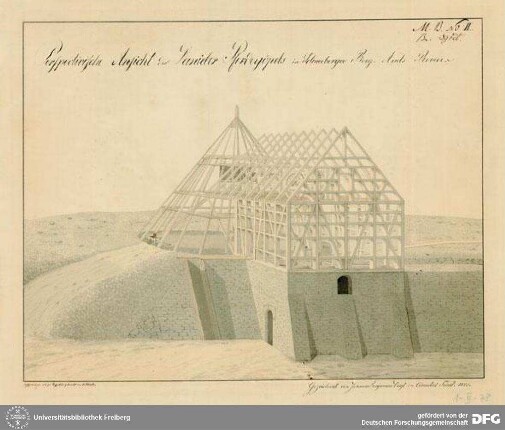 Perspectivische Ansicht des Danieler Pferdegöpels im Schneeberger Berg-Amts Revier : UB Freiberg, I-II-78