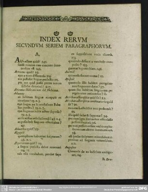 Index Rerum Secundum Seriem Paragraphorum