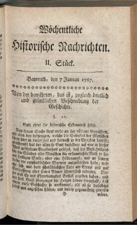 II. Stück. Bayreuth, den 7 Januar 1767.