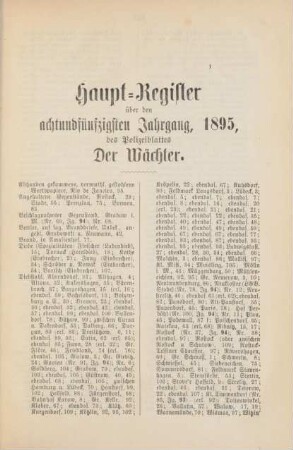 Haupt-Register über den achtundfünfzigsten Jahrgang, 1895, des Polizeiblattes Der Wächter