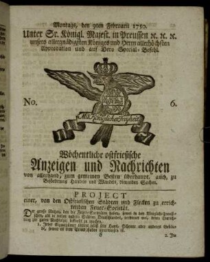 No. 6. Montags, den 9ten Februarii 1750.