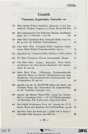 Graphik: Viennensia, Kupferstiche, Farbstiche etc. (Nr. 391-438)
