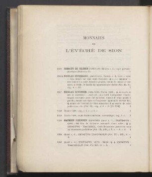 Monnaies de l'évéché de Sion