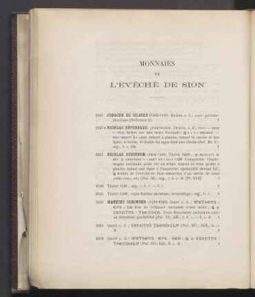 Monnaies de l'évéché de Sion