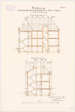 Amtsgerichtsgefängnis, Liebau: Längsschnitt, Querschnitt 1:100
