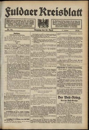 Ausgabe vom Dienstag, den 20. April 1915.