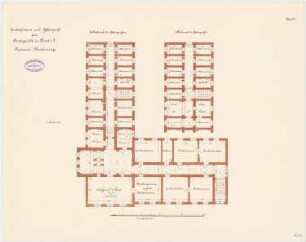 Amtsgericht und Gefängnis, Forst: Grundriss 1. Obergeschoss und 2. Obergeschoss des Gefängnisses 1:100