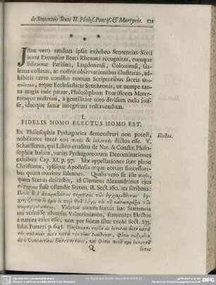 [Sententiae Sixti II. Phil. Pontif. & Martyris cum Scriptura S. & Patribus coaevis collatae]