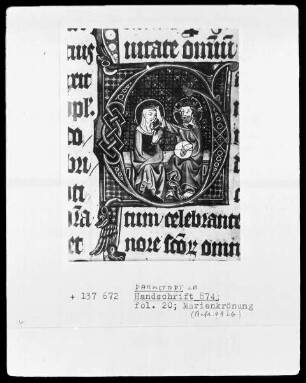 Festmissale — Festmissale, Folio 1-116 — ---, Folio 1-116Initiale G (audeamus) mit Marienkrönung, Folio 20recto